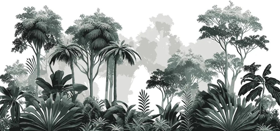 Papier peint noir et blanc jungle tropicale