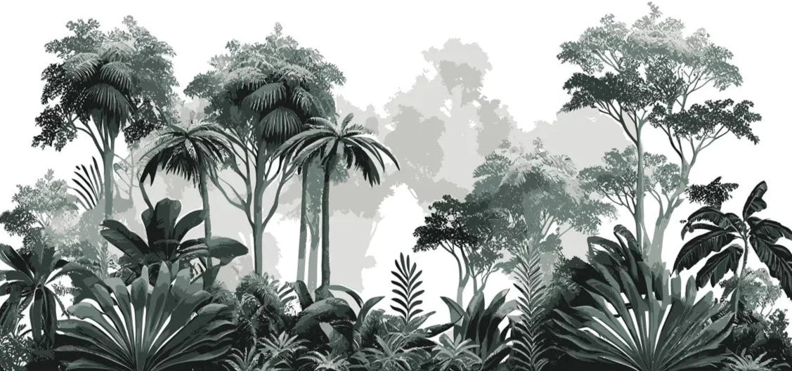 Papier‎ peint‎ noir‎ et‎ blanc‎ jungle‎ tropicale