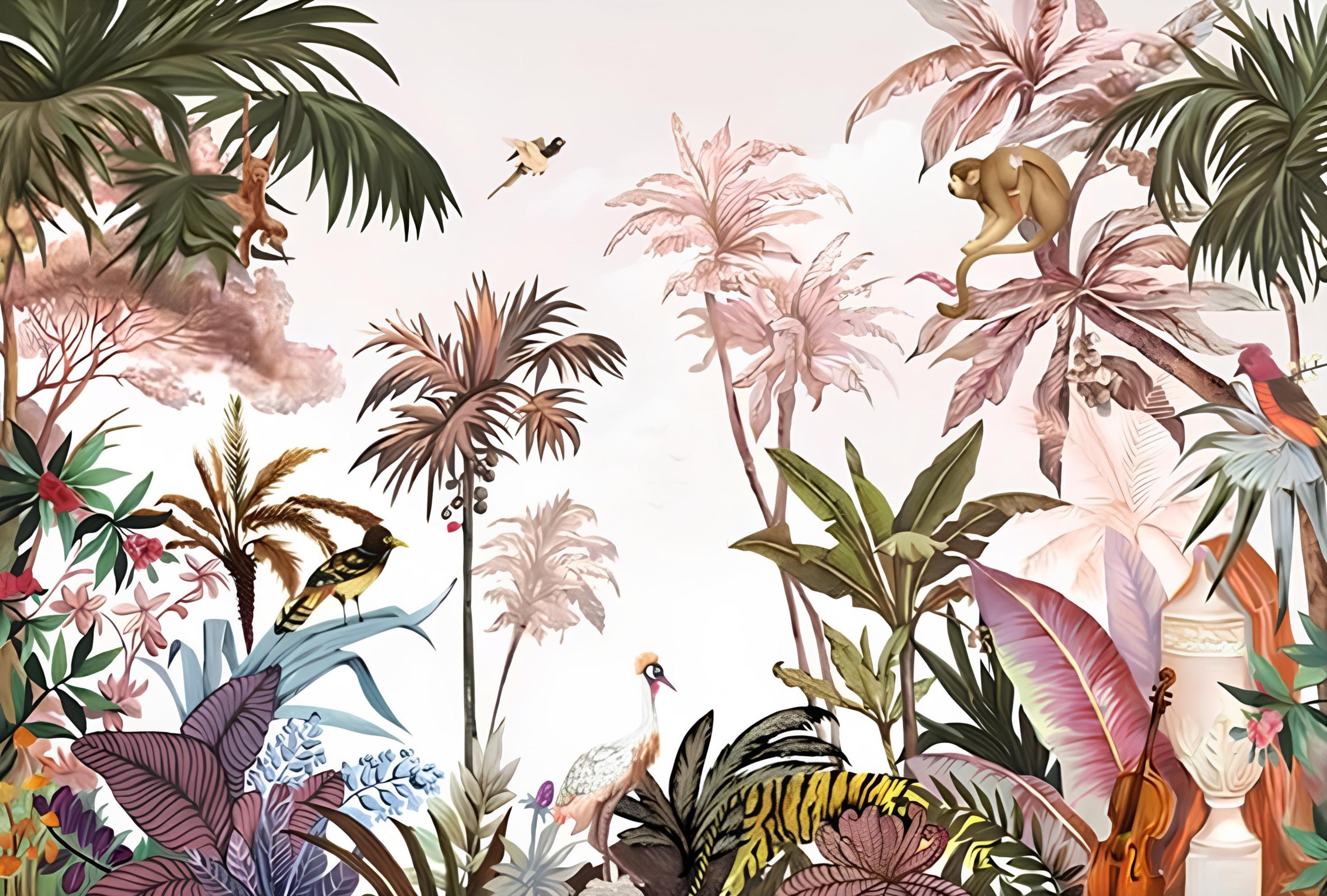 Papier peint jungle tropicale et animaux panoramique