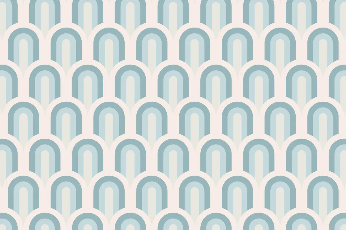 Papier peint motifs géométriques bleu et blanc