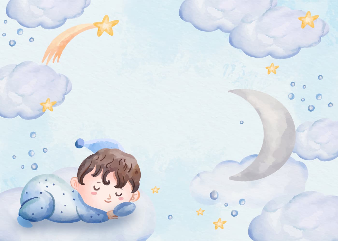 Papier peint enfant nuages, lune et étoiles