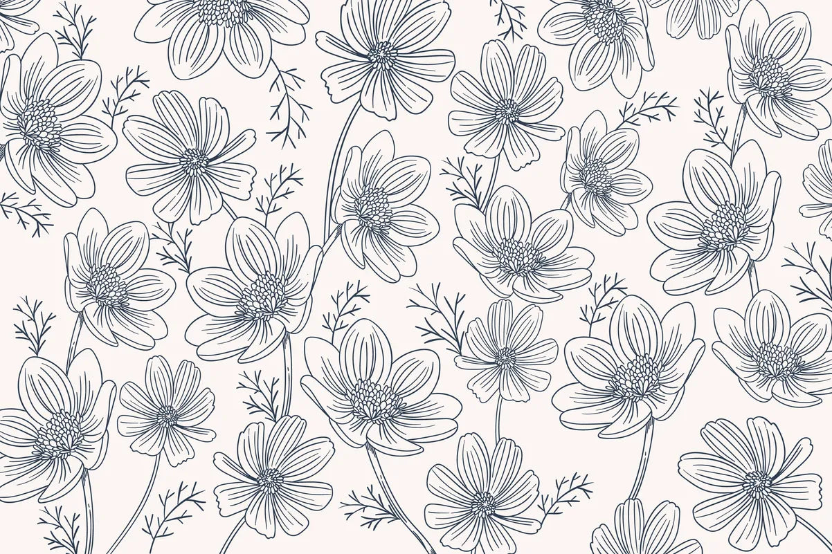 Papier peint mur de fleurs noir et blanc