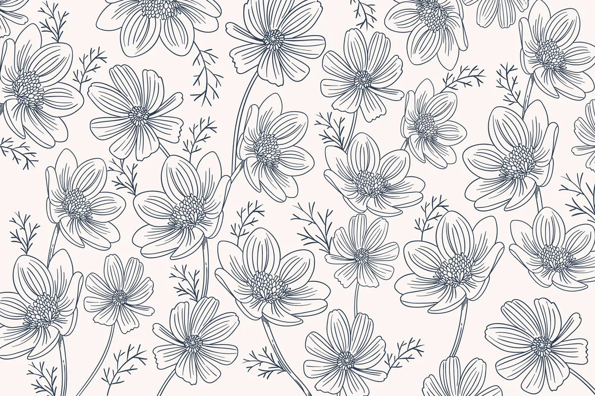 Papier‎ peint‎ mur‎ de‎ fleurs‎ noir‎ et‎ blanc