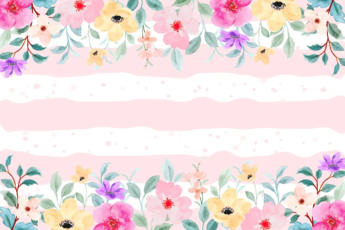 Papier peint pastel fleurs et rayures roses