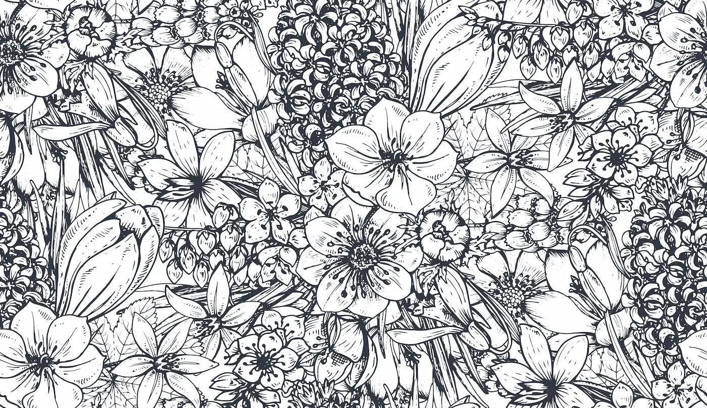 Papier peint  fleurs tropicales noir et blanc