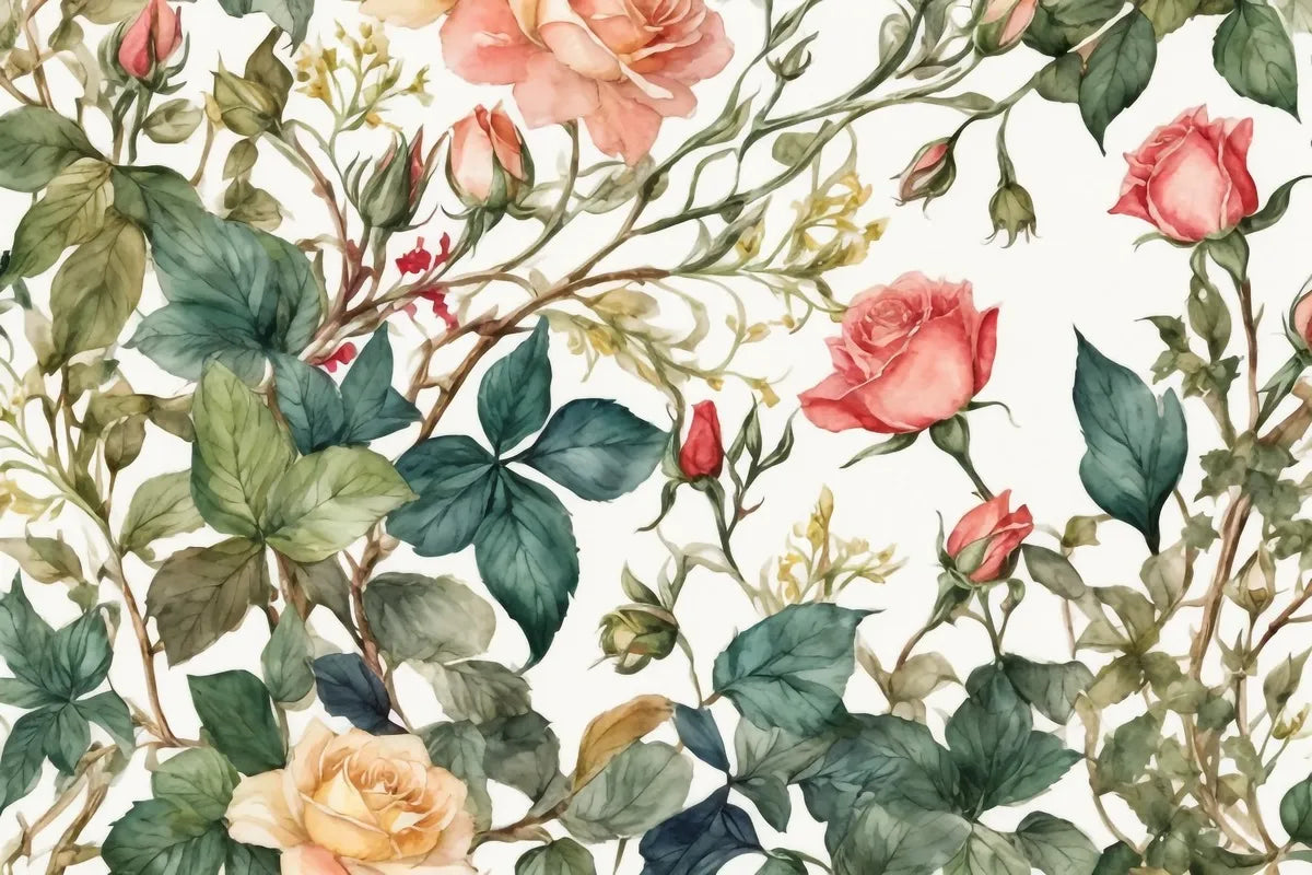 Papier peint vintage fleurs roses