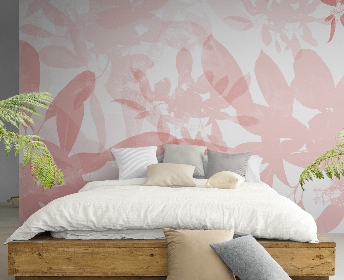 Papier peint vintage feuillage tropical rose