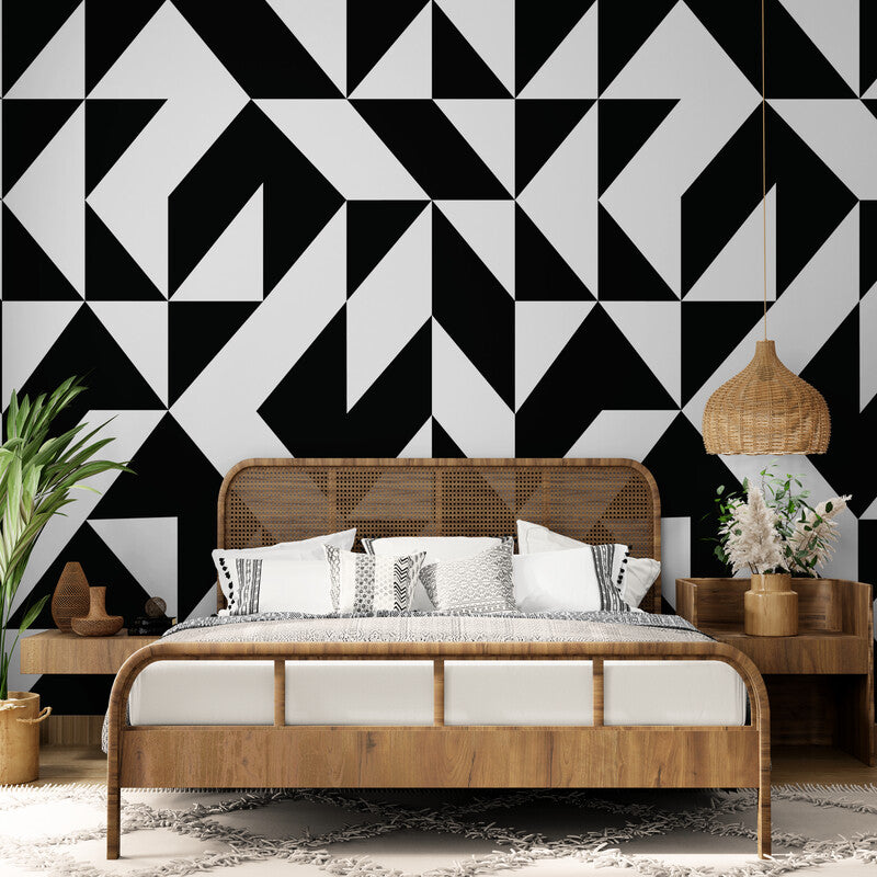 Papier peint géométrique moderne noir et blanc