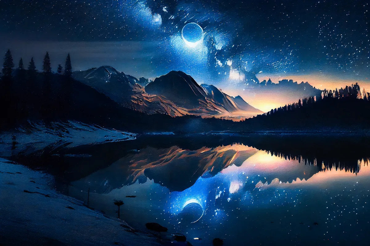 Papier‎ peint‎ panoramique‎ ‎ lac‎ et‎ ciel‎ étoilé