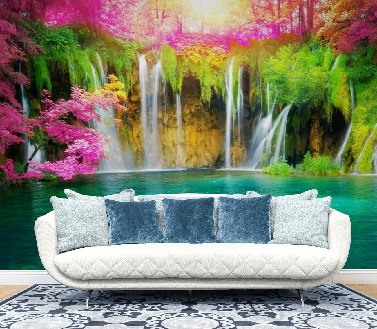 Papier peint panoramique cascade et rivière tropicale