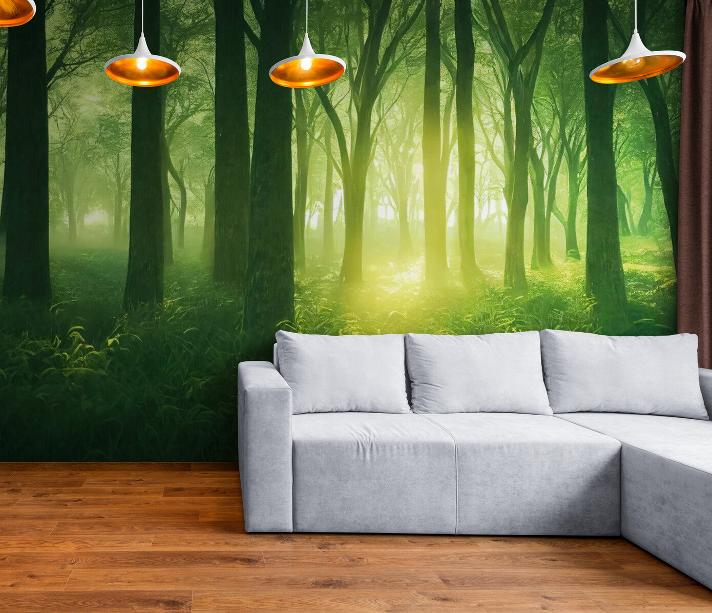 Papier peint panoramique forêt verte