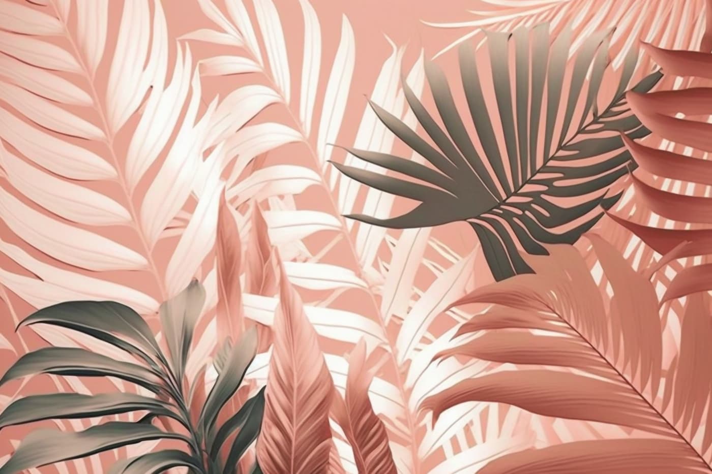 Papier peint feuillage tropical rose