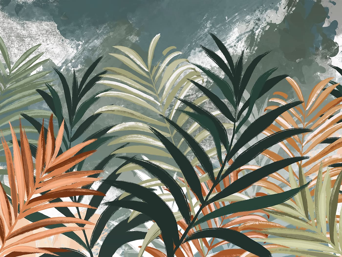 Papier peint feuillage tropical rétro