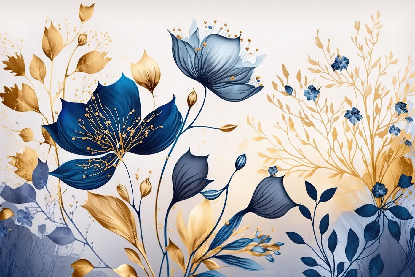 Papier peint floral moderne bleu et jaune