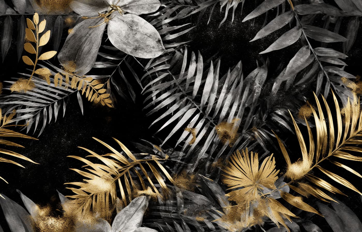 Papier peint feuilles de palmiers noir et doré