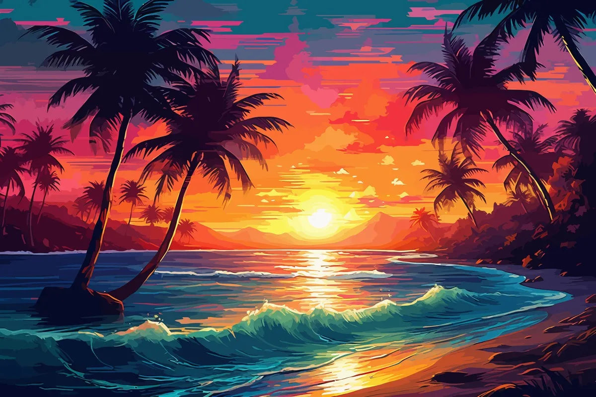 Papier peint plage coucher de soleil