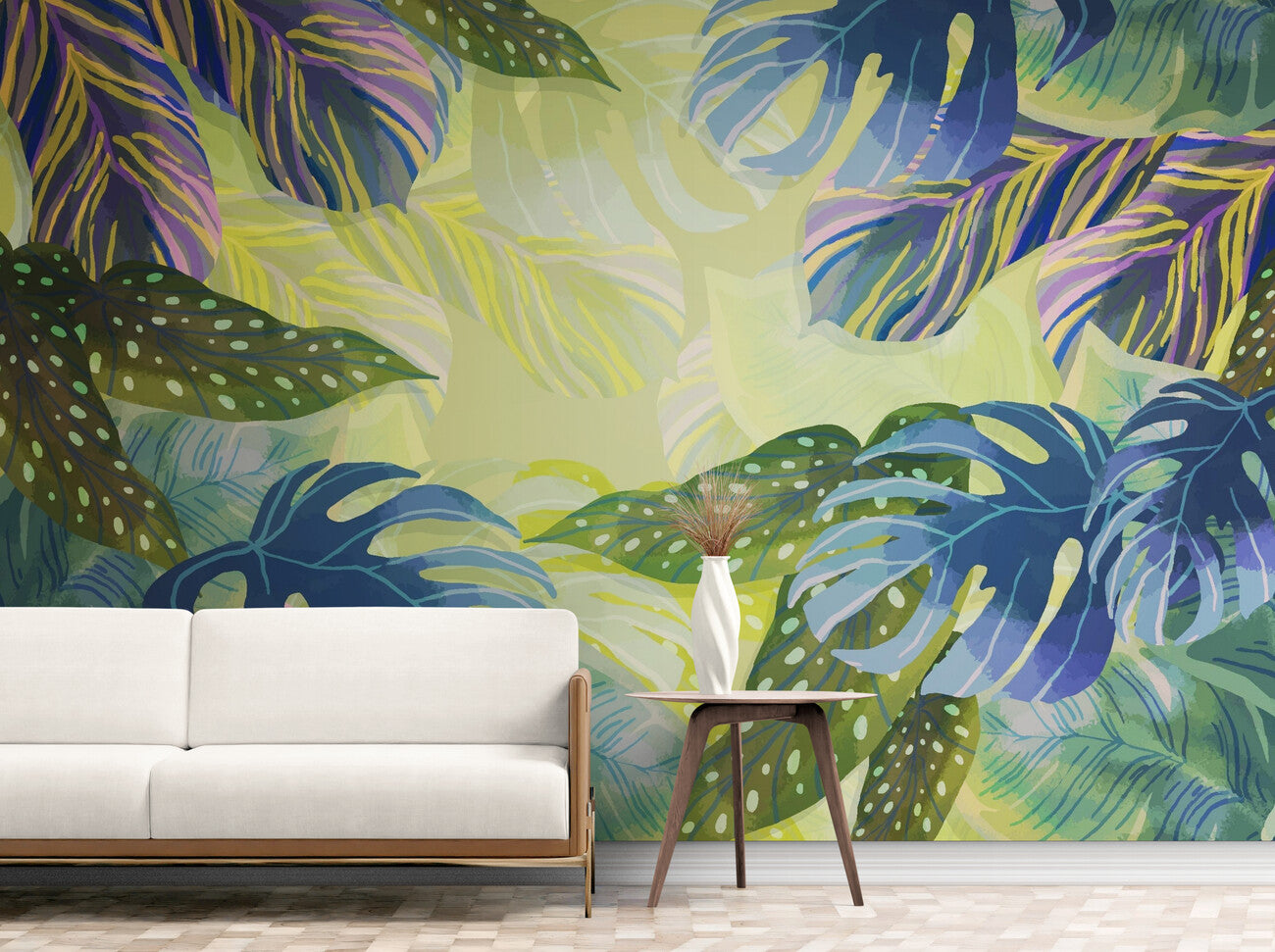 Papier peint abstrait feuillage tropical