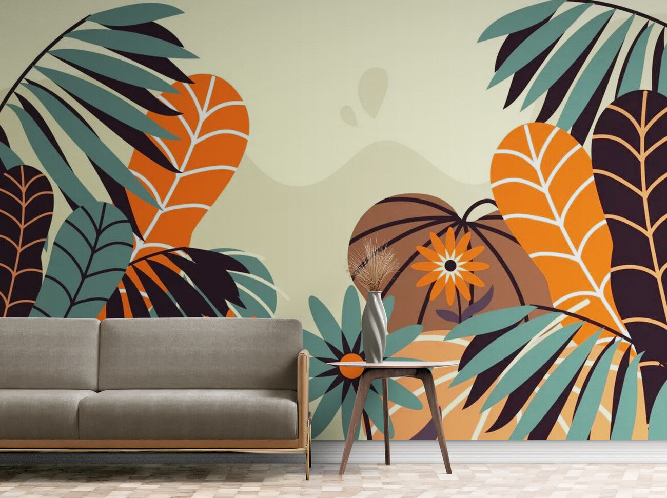 Papier peint panoramique jungle tropicale fleurie