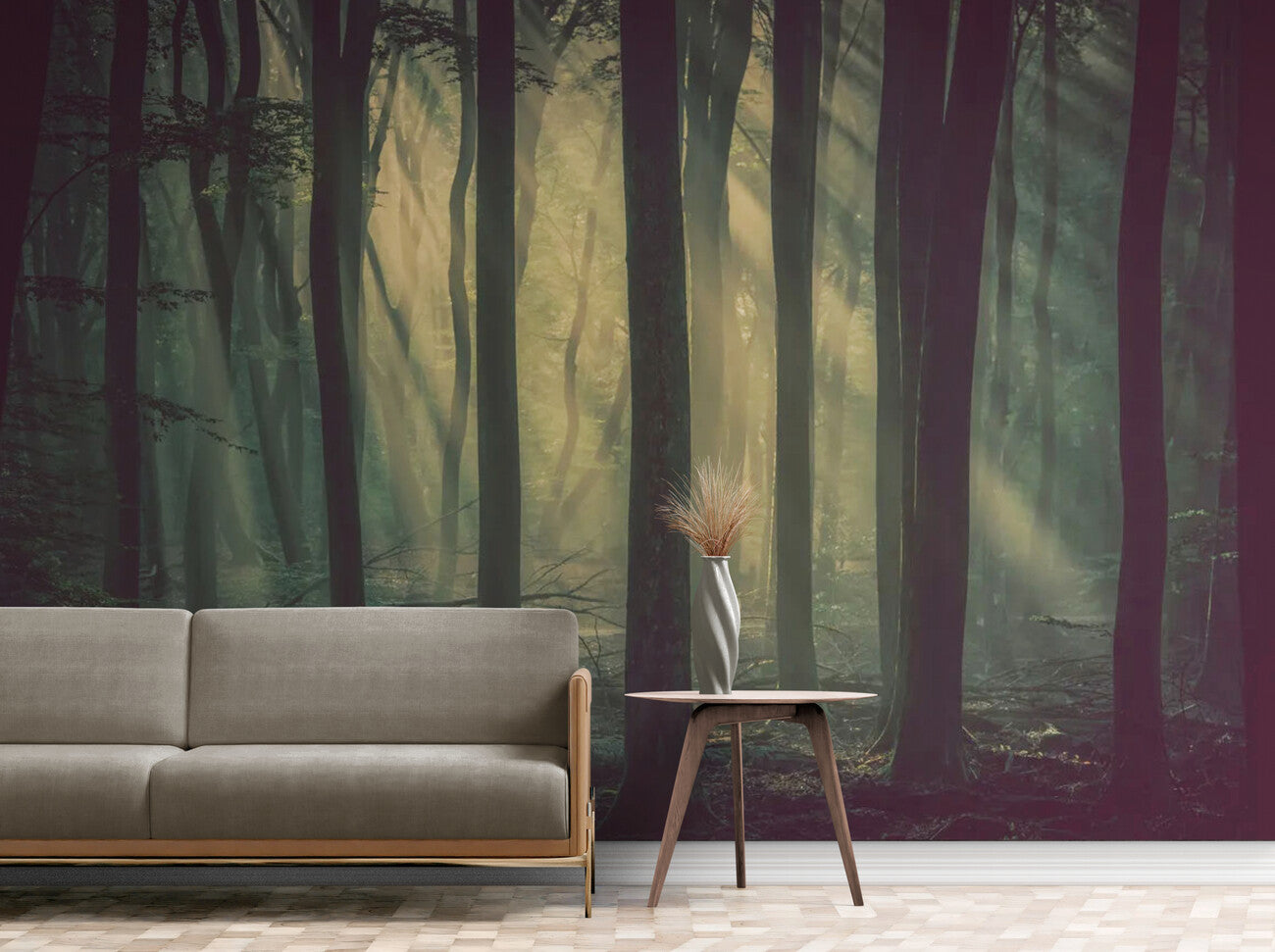 Papier peint panoramique forêt sous la brume