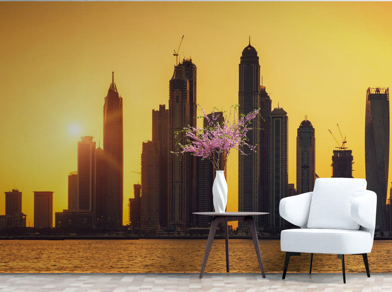 Papier peint panoramique coucher de soleil Dubaï