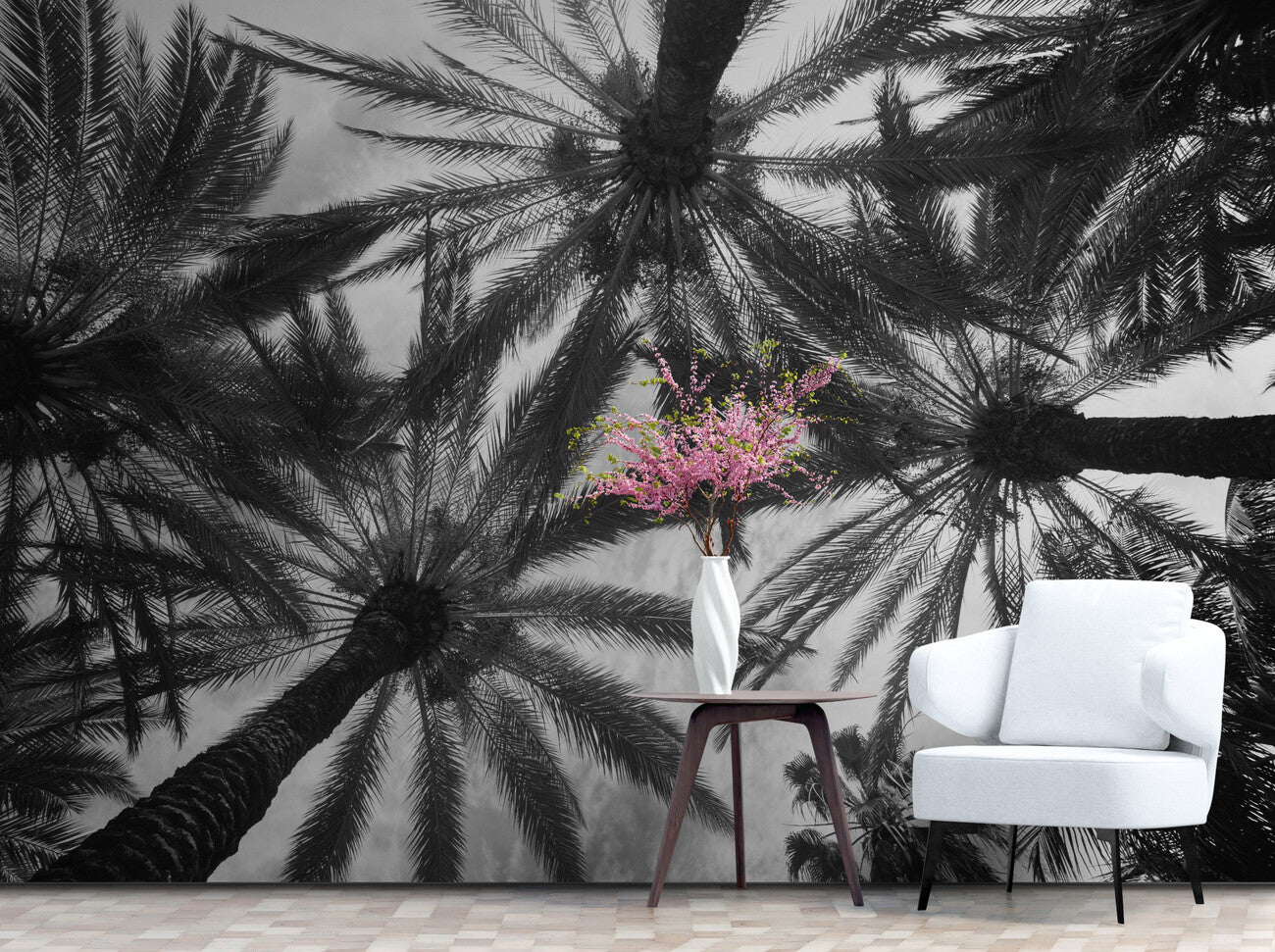 Papier peint palmier jungle tropicale noir et blanc