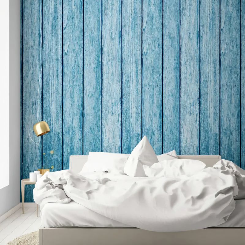 Papier peint bois bleu murs chambre