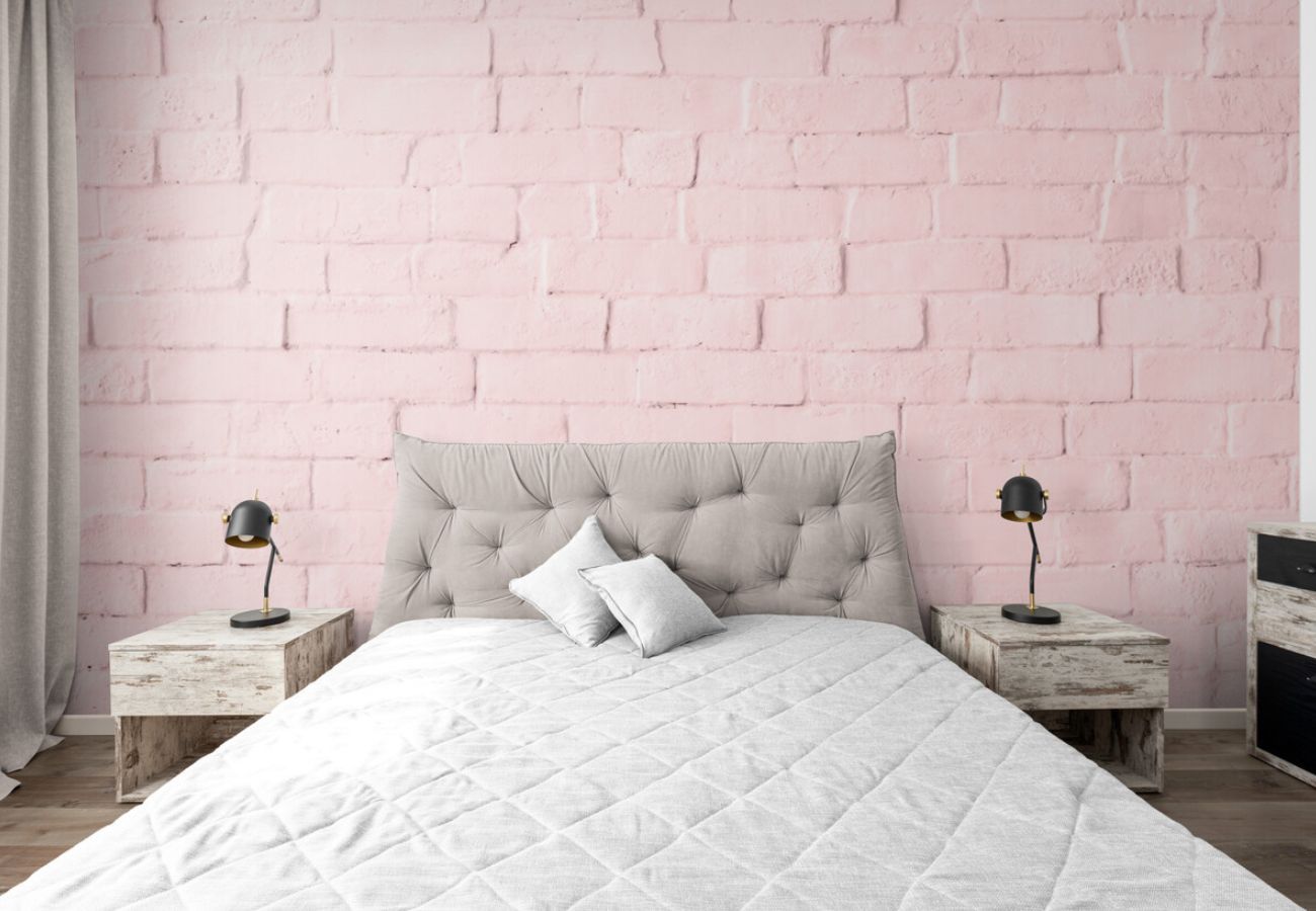 Papier peint brique rose chambre fille mur tapisserie