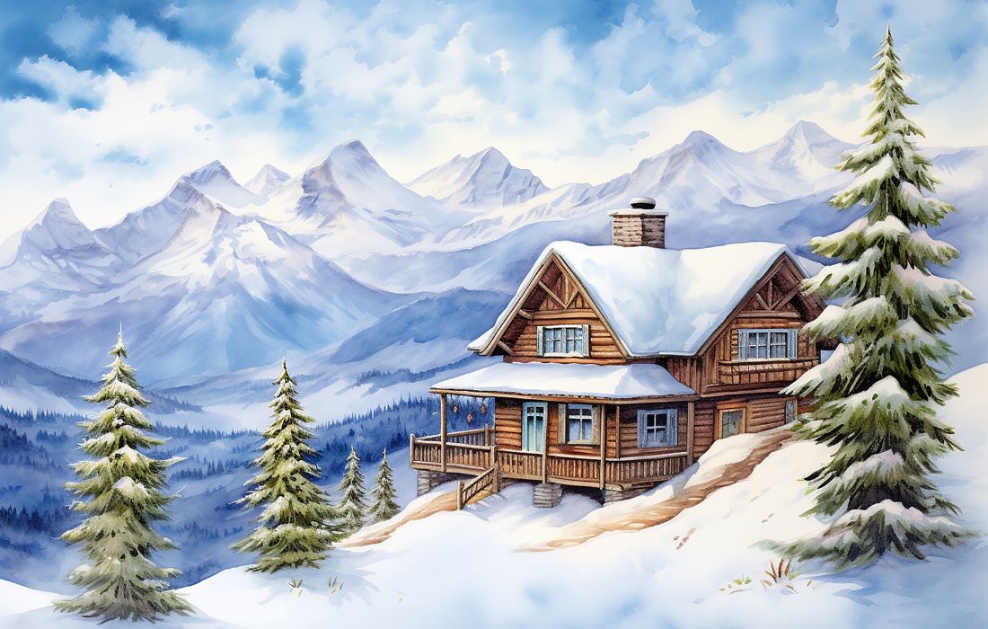 Papier‎ peint‎ chalet‎ dans‎ les‎ montagnes