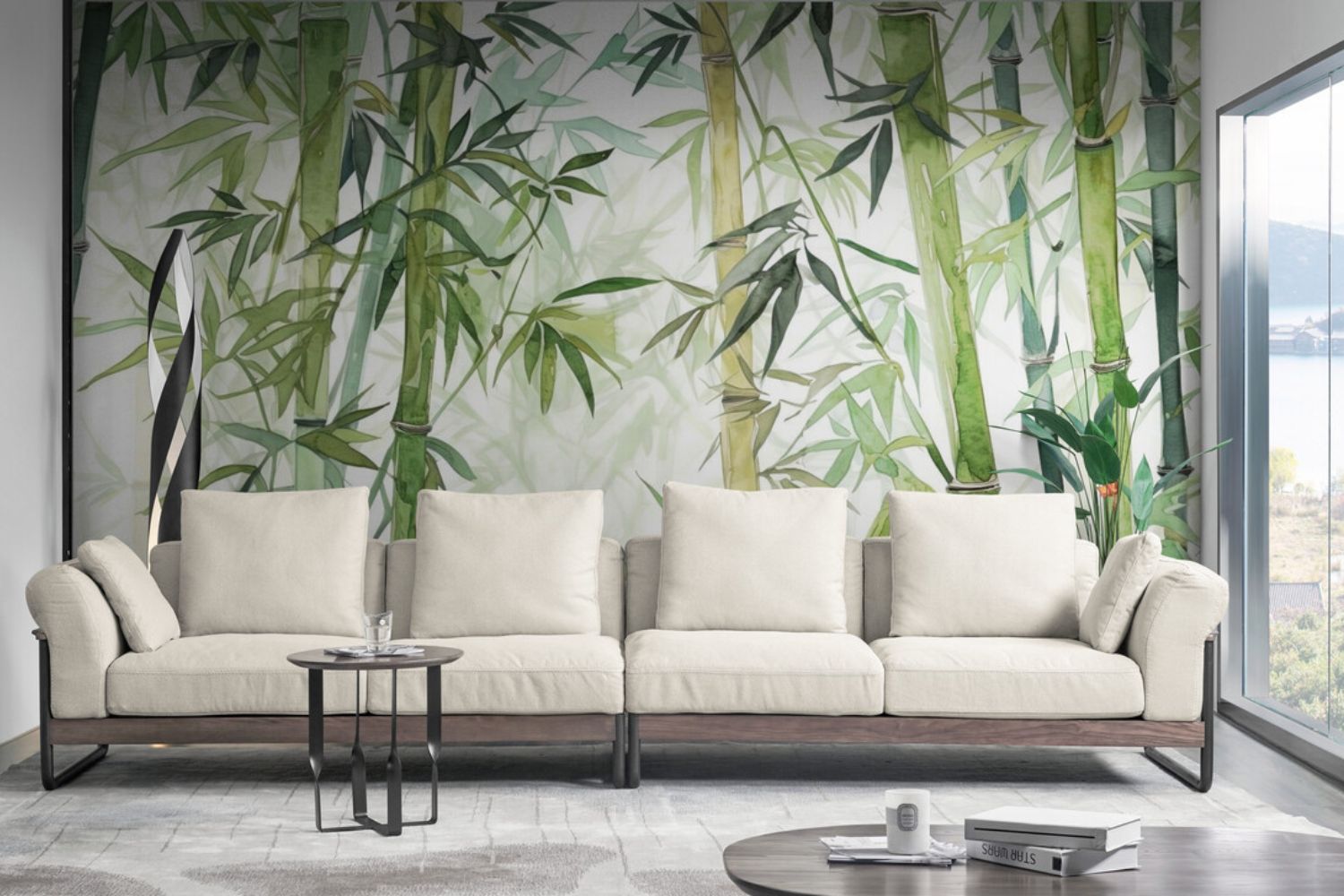 Papier peint feuillage bambou salon tapisserie