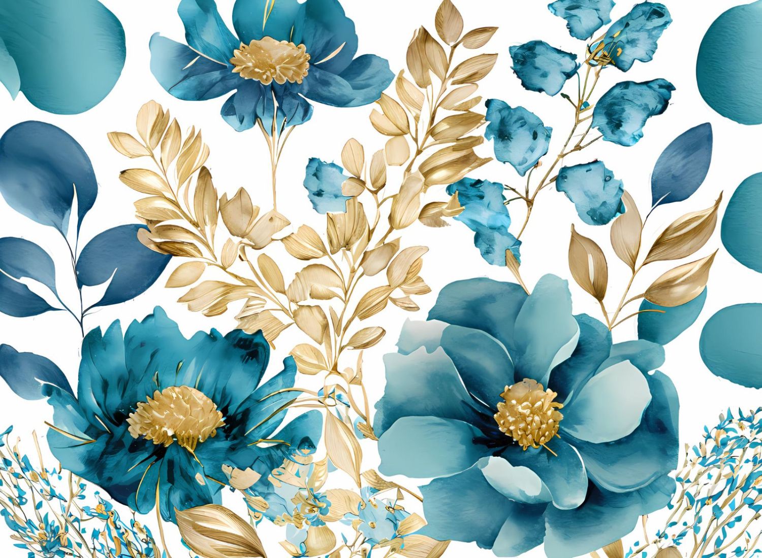 Papier peint fleurs bleu canard