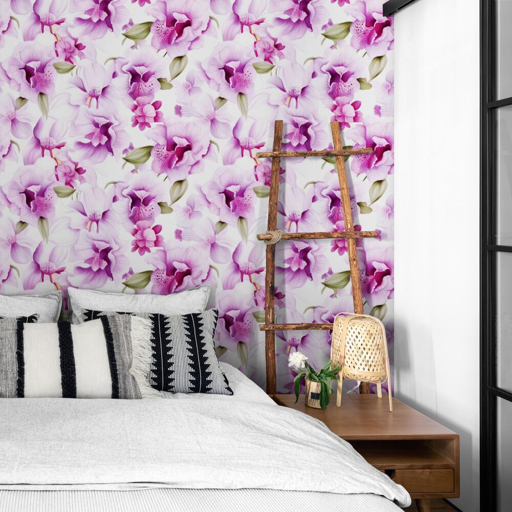 Papier peint fleurs orchidée chambre