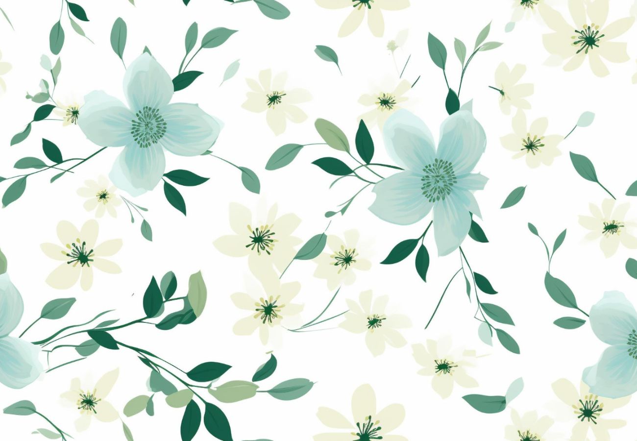 Papier peint fleurs vert d'eau