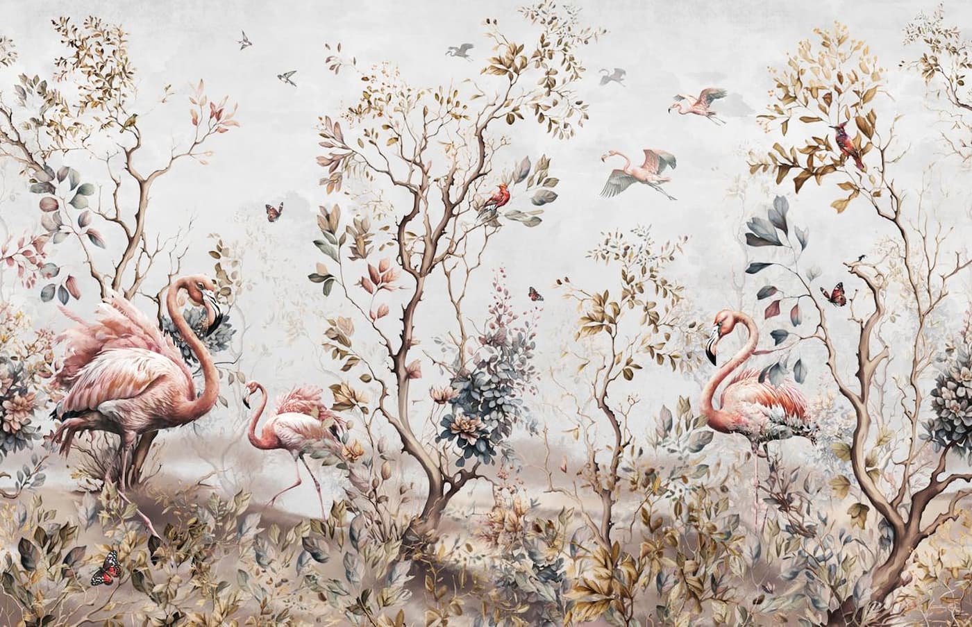 Papier peint fleurs et oiseaux vintage