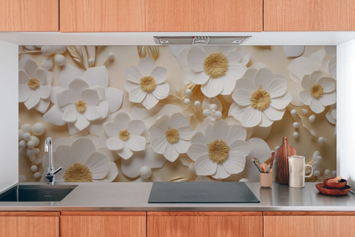 Papier peint fleurs 3D trompe l&#39;oeil tapisserie