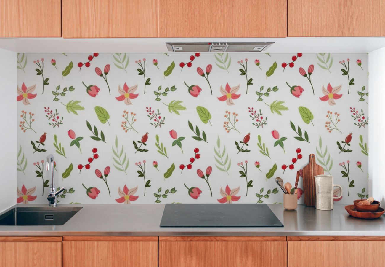 Papier peint motif fleuri pour cuisine tapisserie