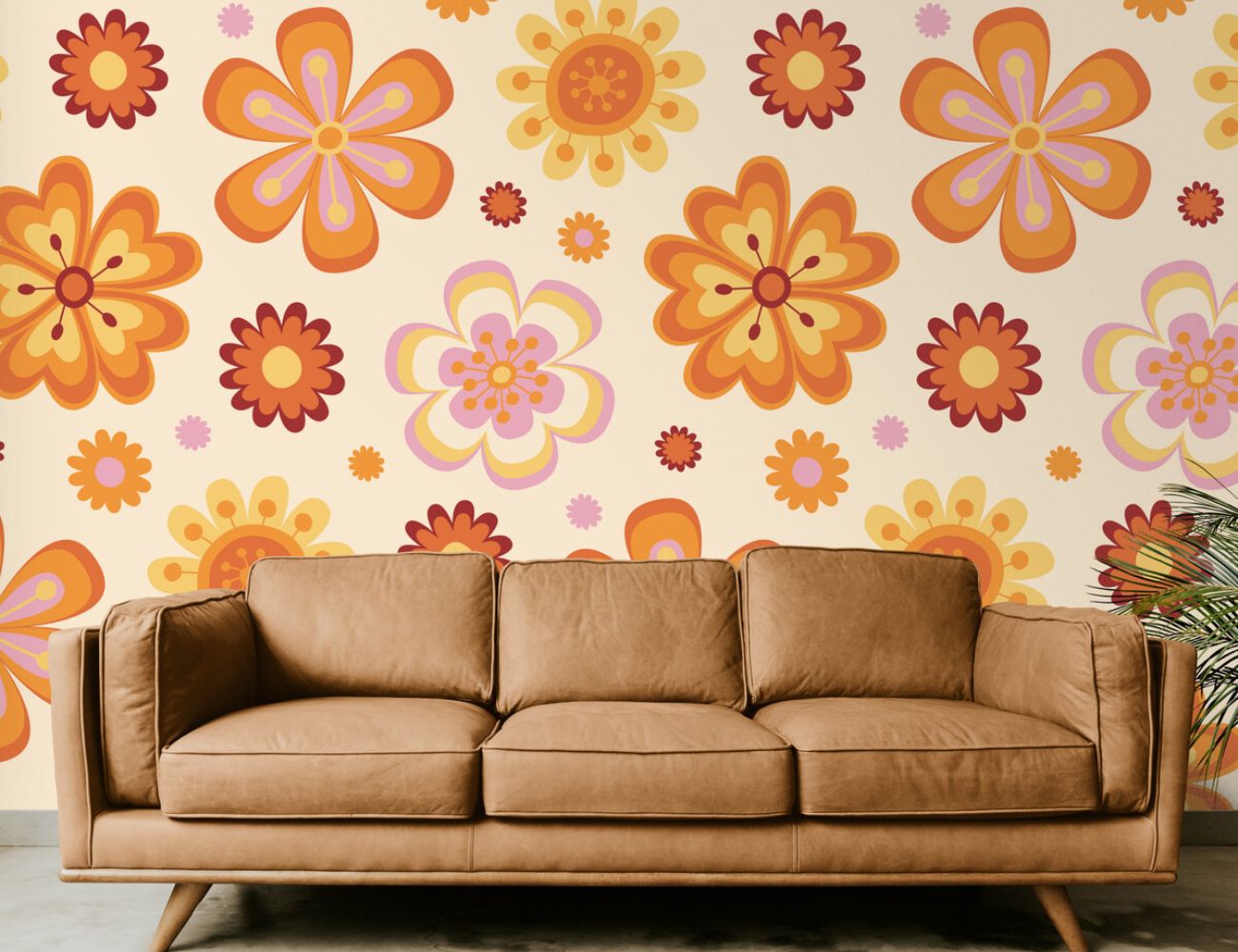 Papier peint motif fleurs des années 70 tapisserie rétro