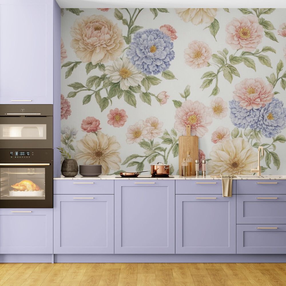 Papier peint hortensia motif fleurs cuisine tapisserie