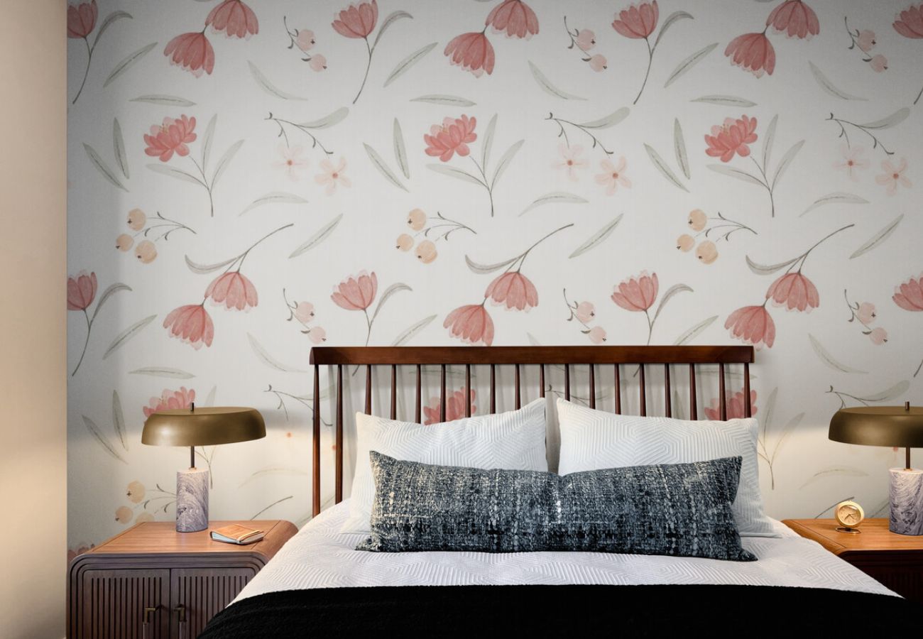 Papier peint motif magnolia chambre tapisserie