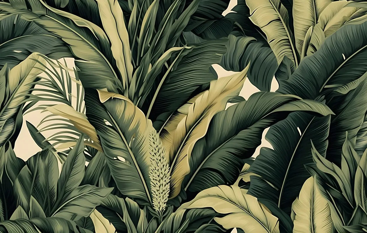 Papier peint vintage feuillage plantes tropicales