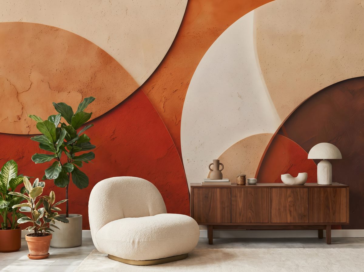 Papier peint panoramique couleur terracotta en situation