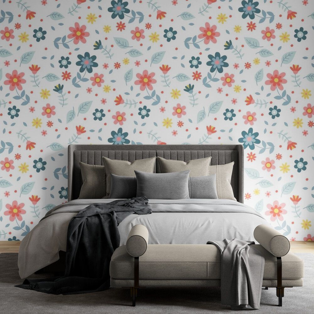 Papier peint tête de lit fleuri tapisserie chambre