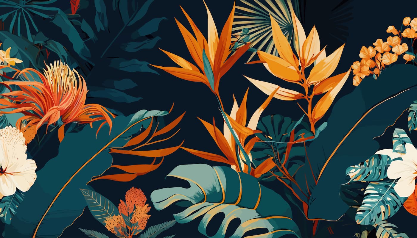 Papier peint feuillage floral tropical