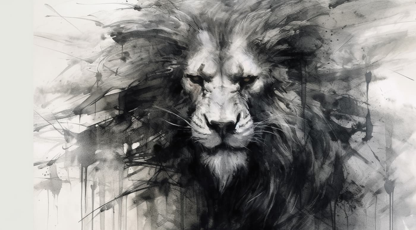 Papier peint lion noir et blanc