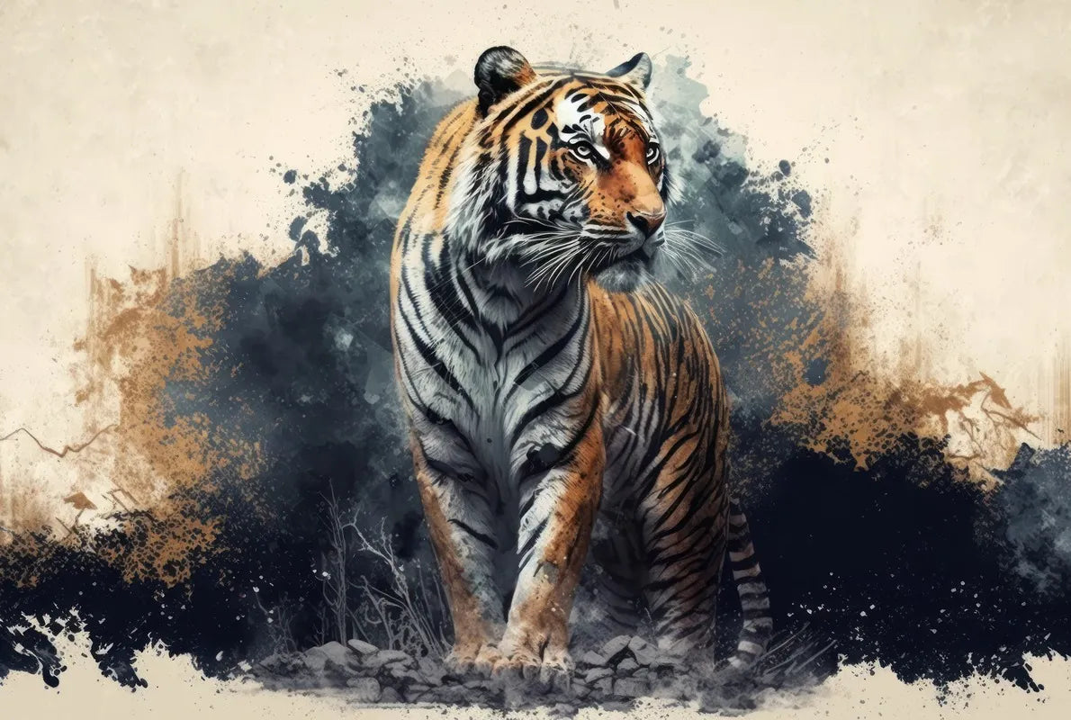 Papier‎ peint‎ tropical‎ tigre‎ bleu
