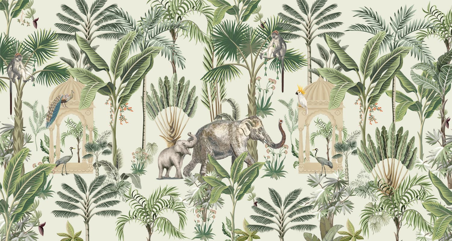 Papier peint animaux et palmiers