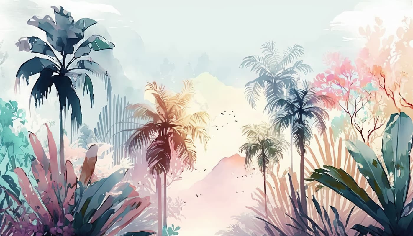 Papier peint forêt tropicale de palmiers retro