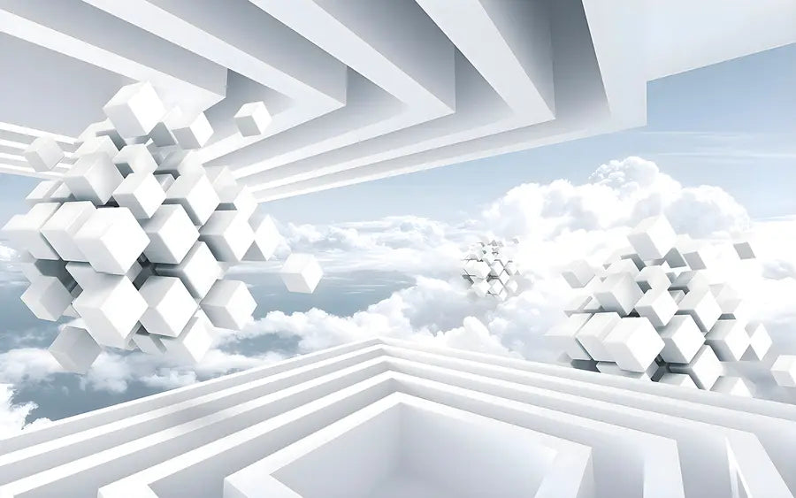 Papier‎ peint‎ cubes‎ blancs‎ futuristes