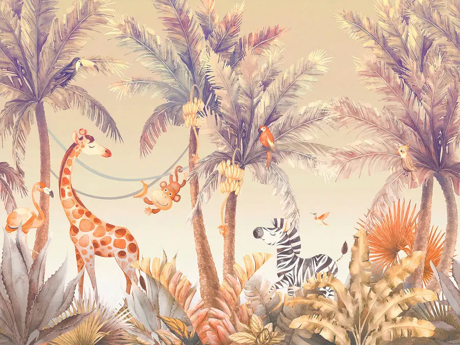 papier‎ peint‎ animaux‎ savane‎ coucher‎ de‎ soleil