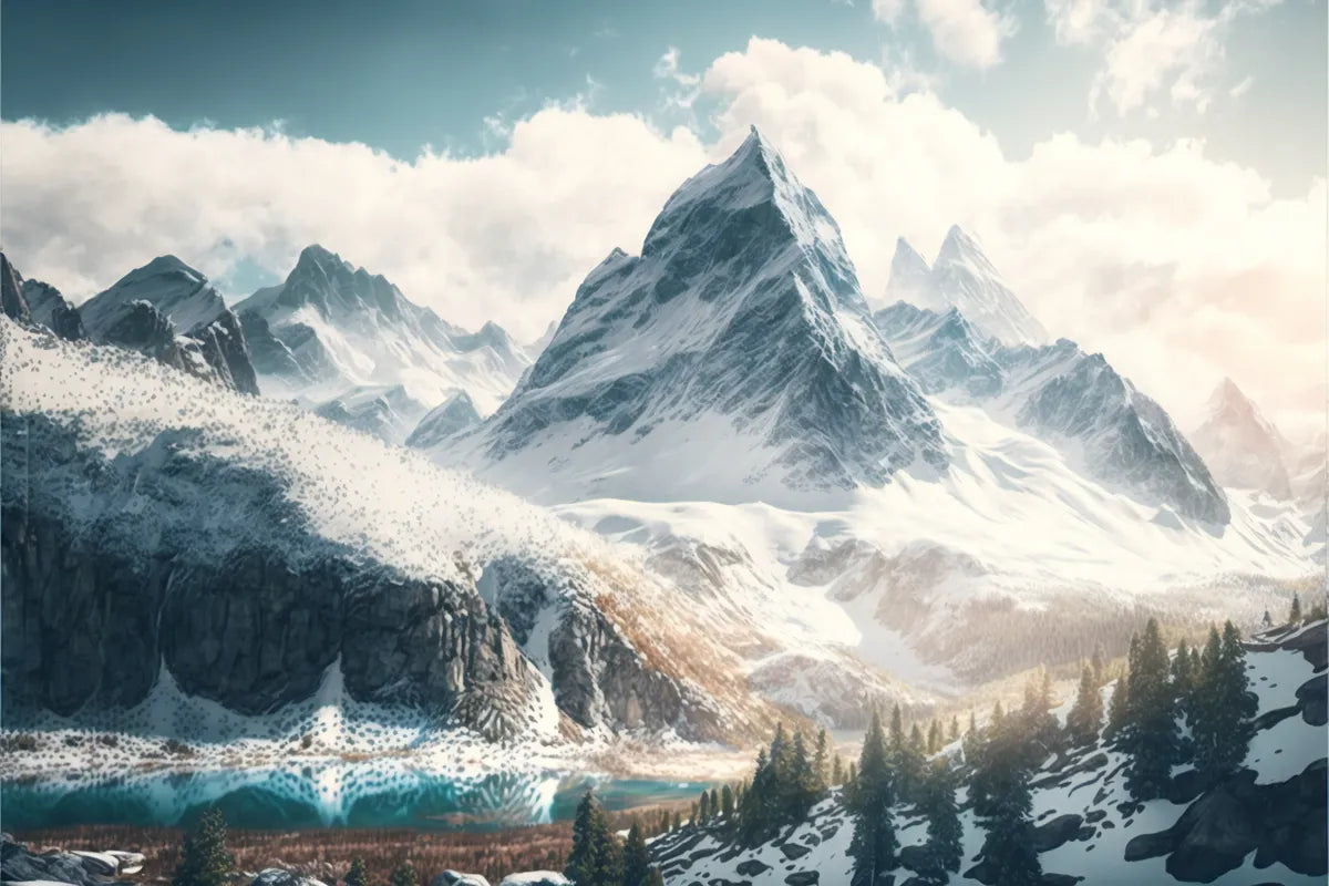Papier peint panoramique montagne enneigée