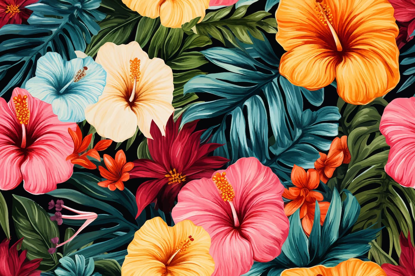 Papier peint fleurs tropicales